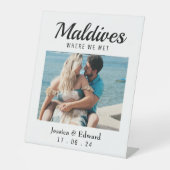 Bruiloft Bestemming Tafel Naam Koppel Reizen Foto Reclamebord Met Voetstuk (Voorkant)