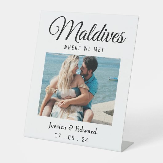 Bruiloft Bestemming Tafel Naam Koppel Reizen Foto Reclamebord Met Voetstuk (Voorkant)