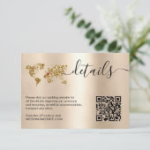 Bruiloft Bestemming Wereldkaart Details QR-code RSVP Kaartje (Staand voorkant)