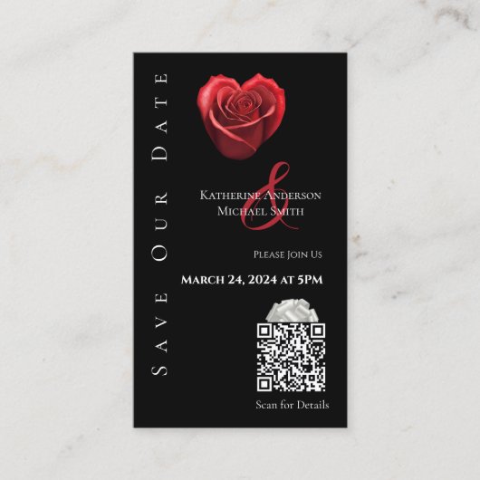 Bruiloft Bewaar de Date-QR code-Heart Shaped Roos- Visitekaartje (Voorkant)