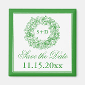 Bruiloft Bewaar de datum  Bloemen Monogram Groen Magneet (Voorkant)