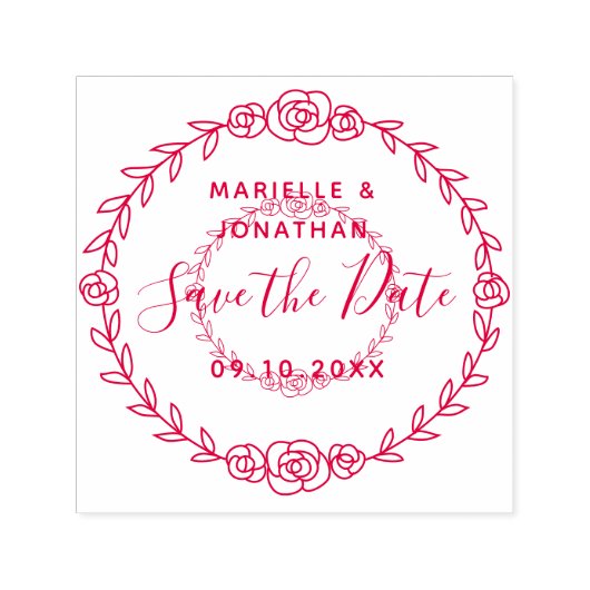 Bruiloft Bewaar de datum Bloemen Roos Wijnstok Cir Zelfinktende Stempel (Design)