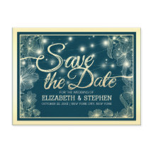 Bruiloft Bewaar de datum Chique Blauw Goud Bloemen