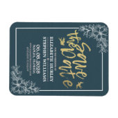 Bruiloft Bewaar de datum Chique Blauw Goud Script Magneet (Horizontaal)