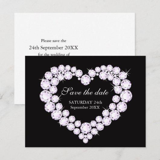 Bruiloft bewaar de datum diamanten in een hart op  aankondigingskaart (Voorkant / Achterkant)