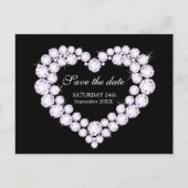 Bruiloft bewaar de datum diamanten in een hart op  aankondigingskaart (Voorkant)