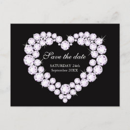 Bruiloft bewaar de datum diamanten in een hart op  aankondigingskaart