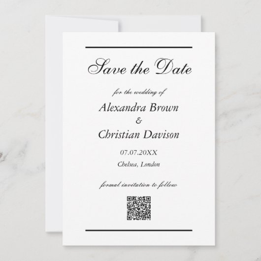 Bruiloft Bewaar de datum Eenvoudige QR Code & Foto Kaart (Voorkant)
