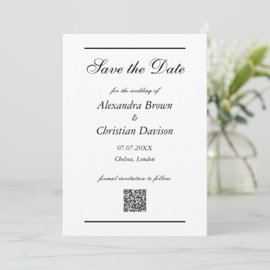 Bruiloft Bewaar de datum Eenvoudige QR Code & Foto Kaart (Staand voorkant)