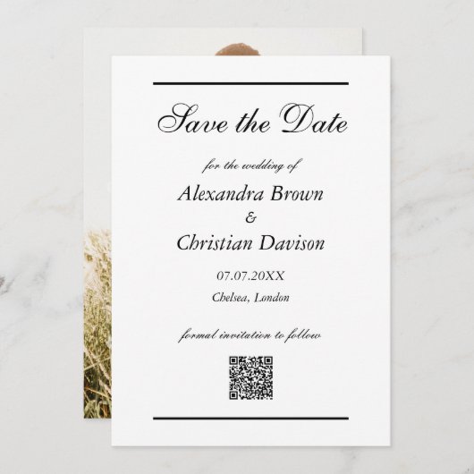 Bruiloft Bewaar de datum Eenvoudige QR Code & Foto Kaart (Voorkant / Achterkant)