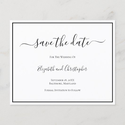 Bruiloft Bewaar de datum Elegante Formele Fotokaar (Achterkant)