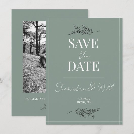 Bruiloft Bewaar de datum Eucalyptus Groene Botanis Kaart (Voorkant / Achterkant)