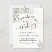 Bruiloft Bewaar de datum Eucalyptus & Lavendel Wit Magnetische Uitnodiging (Voorkant)