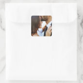 Bruiloft Bewaar de datum Foto Eenvoudig Modern Afb Vierkante Sticker (Tas)