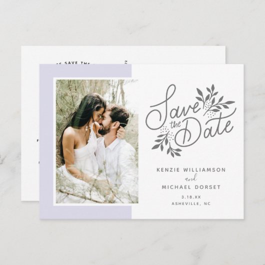 Bruiloft Bewaar de datum Fotoscript Botanical Briefkaart (Voorkant / Achterkant)