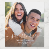 Bruiloft Bewaar de datum Fotoscript Kalligrafie Wi Wijn Etiket (Enkel label)