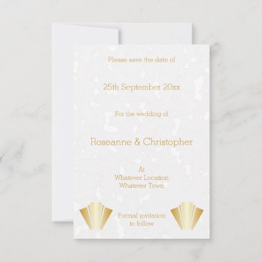 Bruiloft Bewaar de datum Gouden Art Deco Design Kaart (Achterkant)