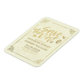 Bruiloft Bewaar de datum Gouden Script Bloemen Lij Magneet