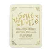 Bruiloft Bewaar de datum Gouden Script Bloemen Lij Magneet (Verticaal)