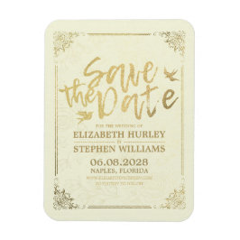 Bruiloft Bewaar de datum Gouden Script Bloemen Lij Magneet
