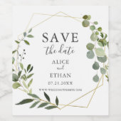 Bruiloft Bewaar de datum Groen Eucalyptus Wijn Etiket (Enkel label)