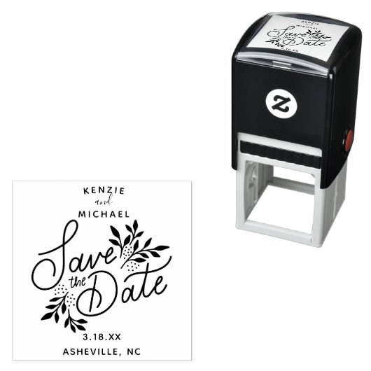 Bruiloft Bewaar de datum Hand getrokken Botanisch Zelfinktende Stempel (In situ)