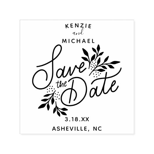 Bruiloft Bewaar de datum  Hand getrokken Botanisch Zelfinktende Stempel (Design)