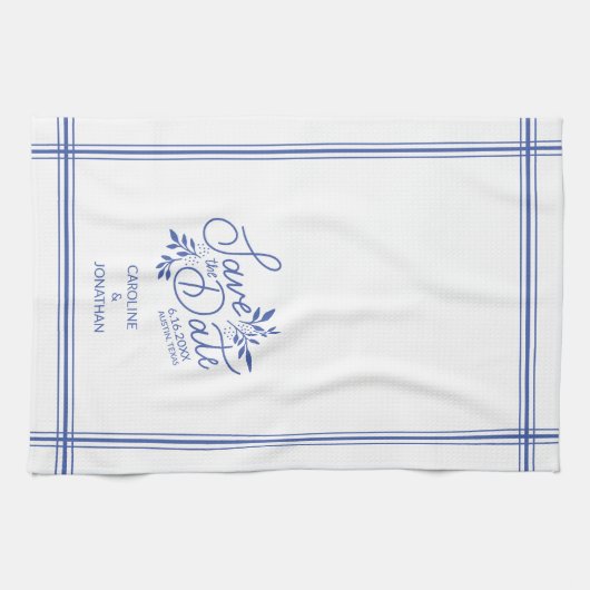 Bruiloft Bewaar de datum Hand getrokken Botanische Theedoek (Horizontaal)