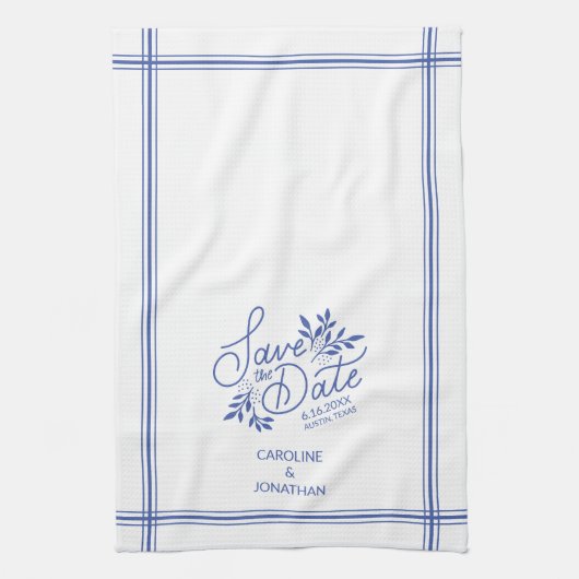 Bruiloft Bewaar de datum Hand getrokken Botanische Theedoek (Verticaal)