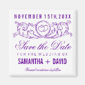 Bruiloft Bewaar de datum  hart wervelt Paarse Magneet (Voorkant)