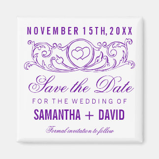Bruiloft Bewaar de datum  hart wervelt Paarse Magneet