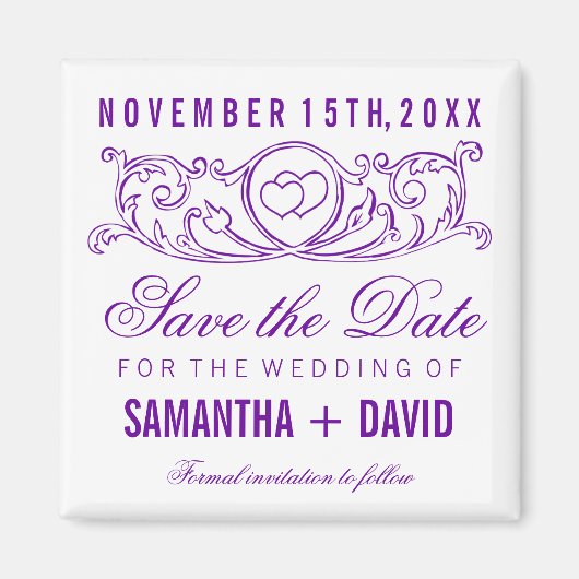 Bruiloft Bewaar de datum  hart wervelt Paarse Magneet (Voorkant)