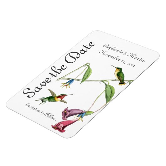 Bruiloft Bewaar de datum Hummingbirds Vogelbloemen Magneet (Linkerzijde)