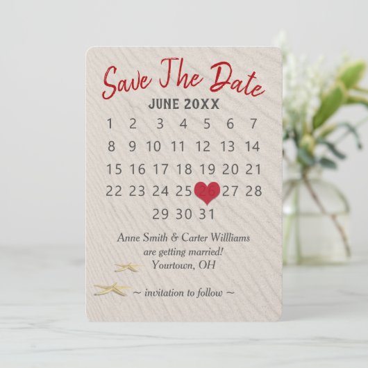 Bruiloft Bewaar de datum Kalender op Zand Kaart (Staand voorkant)