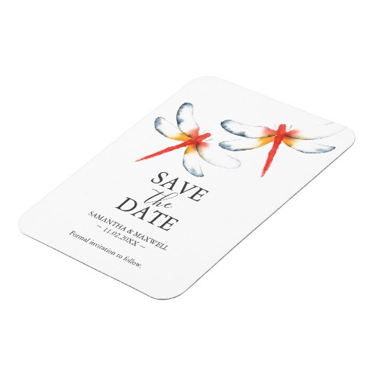 Bruiloft Bewaar de datum Magneten Rode Dragonfly (Linkerzijde)