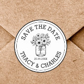 Bruiloft Bewaar de datum Mason Jar Flowers Custom Ronde Sticker