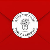 Bruiloft Bewaar de datum Mason Jar Flowers Custom Ronde Sticker