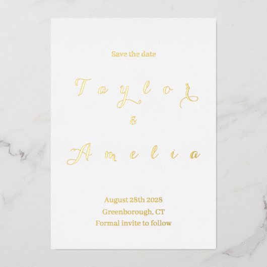 Bruiloft Bewaar de datum Minimaal Echt Goud Folie Uitnodiging (Voorkant)