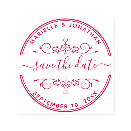 Bruiloft Bewaar de datum Modern Script Hearts Zelfinktende Stempel (Design)