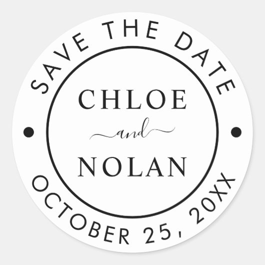 Bruiloft Bewaar de datum Modern Script Ronde Sticker (Voorkant)