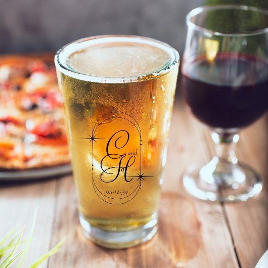 Bruiloft Bewaar de datum Monogram Boho Script Zwar Glas