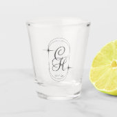 Bruiloft Bewaar de datum Monogram Boho Script Zwar Shot Glas (Voorkant)