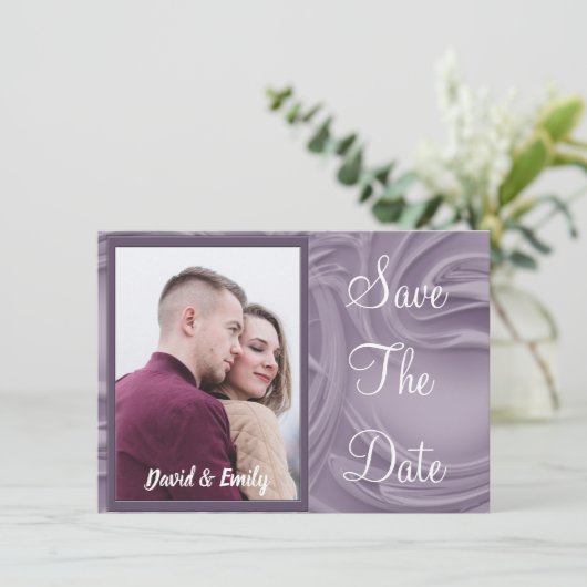 Bruiloft Bewaar de datum Oude Lavendel Custom Foto Kaart (Staand voorkant)