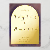 Bruiloft Bewaar de datum Paarse Boho Arch Real Folie Uitnodiging (Voorkant)