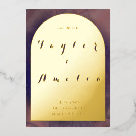 Bruiloft Bewaar de datum Paarse Boho Arch Real Folie Uitnodiging