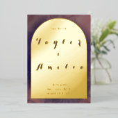 Bruiloft Bewaar de datum Paarse Boho Arch Real Folie Uitnodiging (Staand Voorkant)