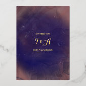 Bruiloft Bewaar de datum Paarse Boho Arch Real Folie Uitnodiging (Achterkant)