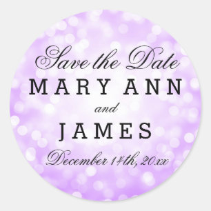 Bruiloft Bewaar de datum Paarse Glitter Lights Ronde Sticker