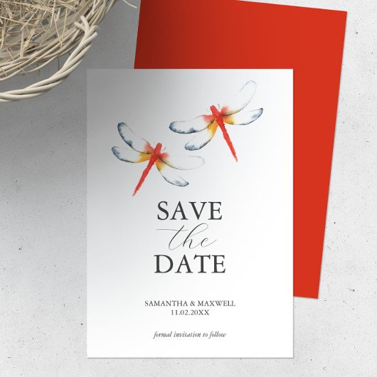 Bruiloft Bewaar de datum Red Dragonfly Save The Date
