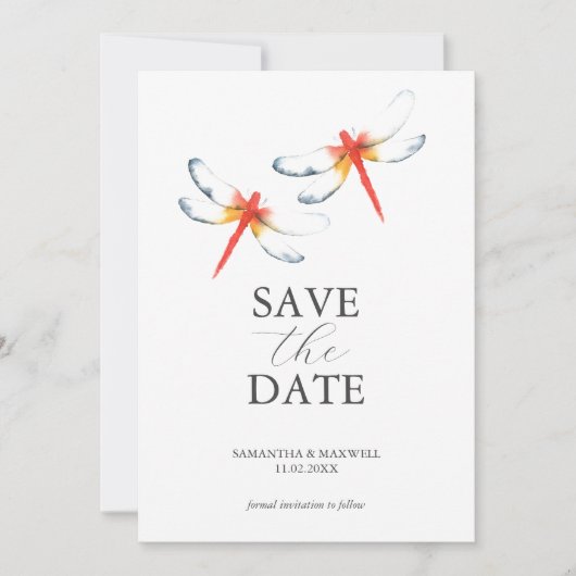 Bruiloft Bewaar de datum Red Dragonfly Save The Date (Voorkant)